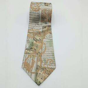 Eagles Wings Musical Sheet Print Neck Tie in Beige and Gold